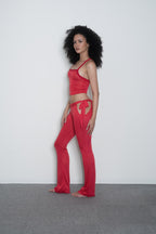 THE SHEER FLAREY PANTS - CHERRY