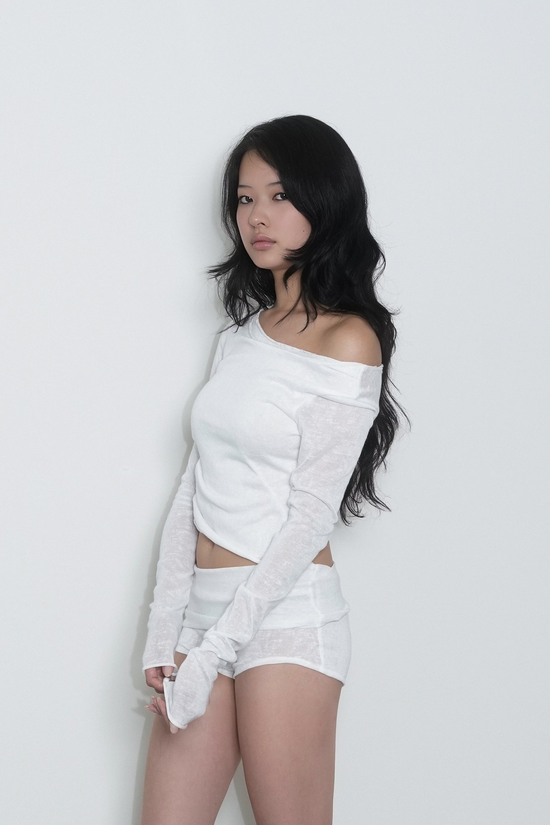 SHEER LONG SLEEVE  LAYER TOP - SNOW